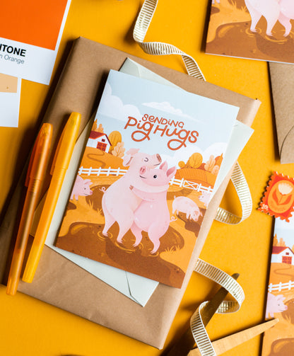 Sending Pig Hugs Greetings Card