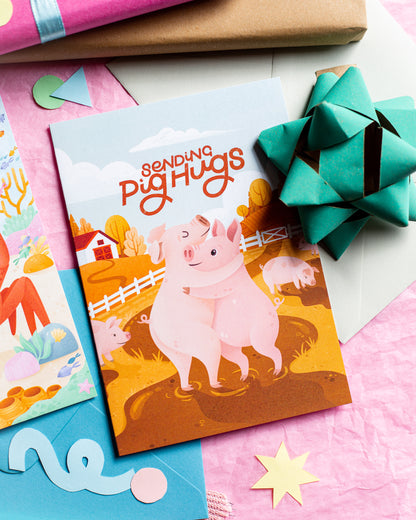 Sending Pig Hugs Greetings Card