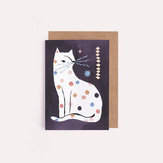 Dotty Midnight Cat Mini Greetings Card