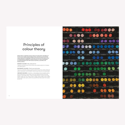 Inside "Art Class - Line & Colour" by Bobby Clark. This double page spread explains the principles of colour theory.