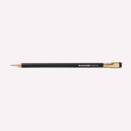 The iconic Blackwing Matte pencil with a timeless black finish, gold ferrule and square black eraser, offering a soft dark line. 