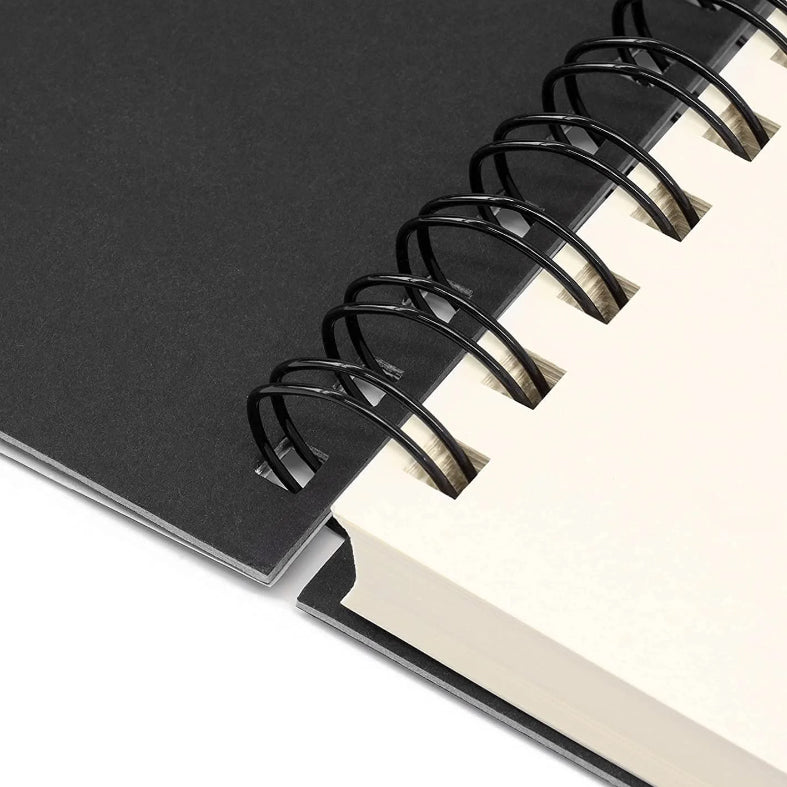 Collins & Davison Spiral Bound Sketchbook with a black hardcover and lightly grained cartridge paper pages. 