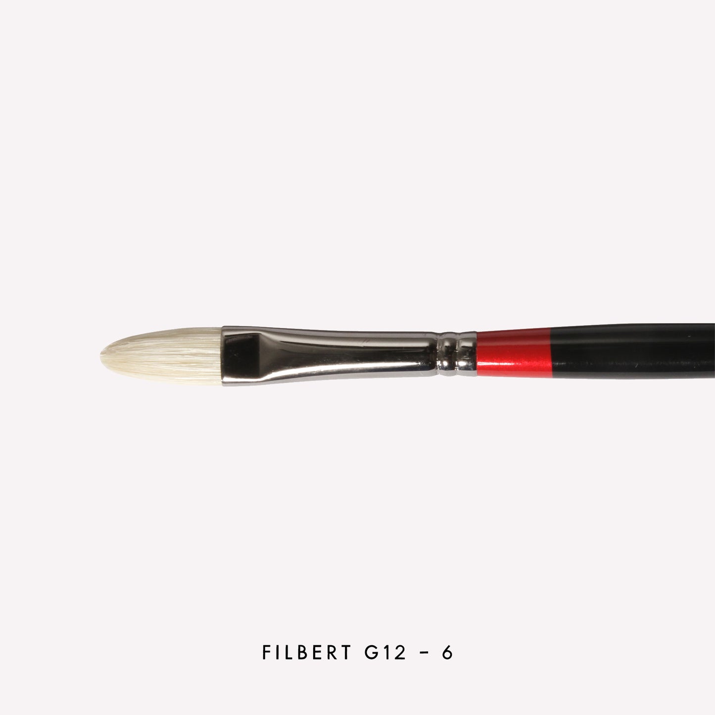 Daler-Rowney Georgian Filbert paintbrush in size G12-6. Brushes have a classy black handle with red detailing and a silver ferrule. 