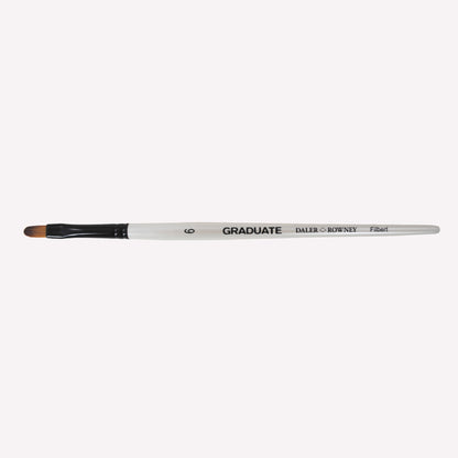 Daler-Rowney Graduate Filbert brushes with oval synthetic filaments, a white handle and a black ferrule, in size 6. 