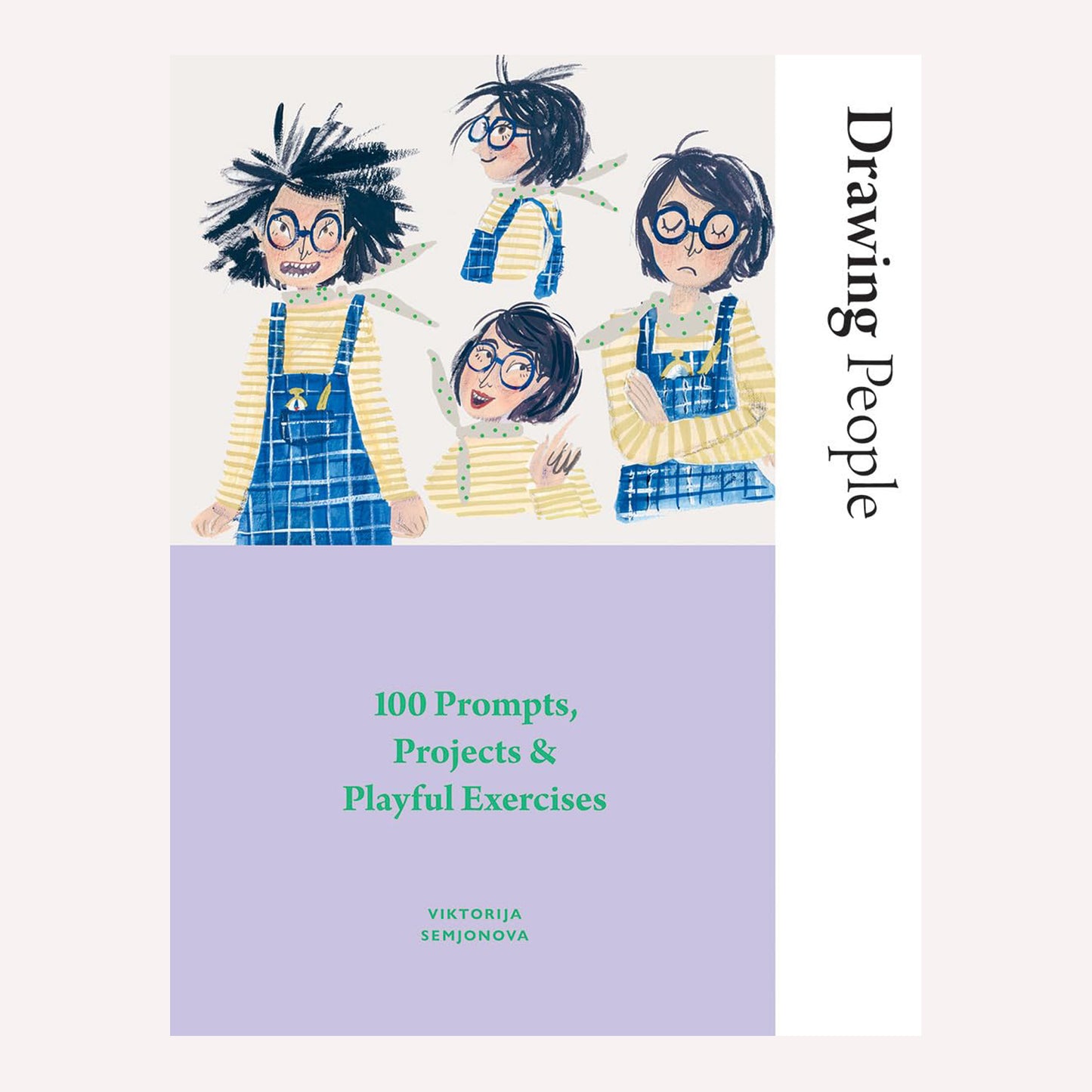 Book Cover titled “Drawing People” by Viktorija Semjonova. Cover image features four character with different poses and expressions. 