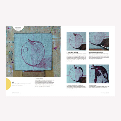 Inside "Easy Oil Painting" by Estelle Day. This double page spread shows steps 1-5 on painting an apple still-life.