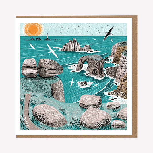 Enys Dodnan Gulls Cornwall Greetings Card