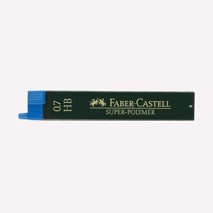 Faber Castell pack of 12 HB 0.7mm Super Polymer Leads in a green package with a blue lid. 