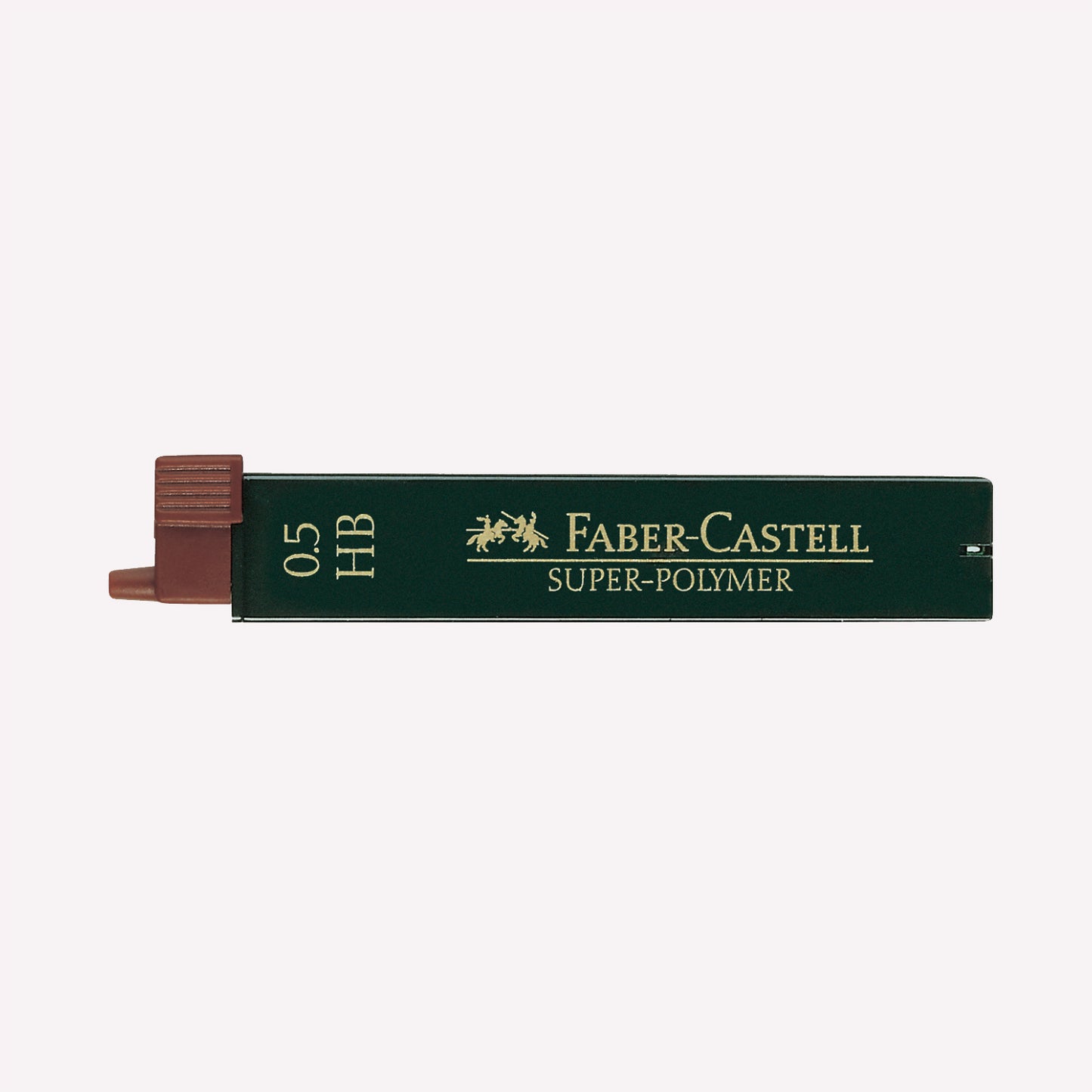 Faber Castell pack of 12 HB 0.5mm Super Polymer Leads in a green package with a brown lid. 
