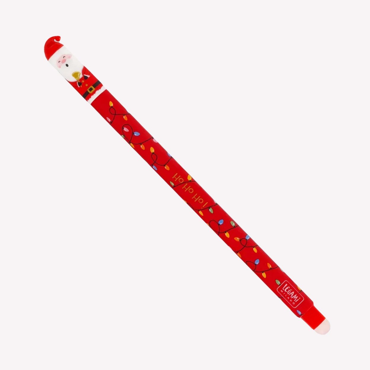 The Santa design of Legami's limited edition Christmas erasable gel pen. The pen features a Santa face at the top and reads "Ho Ho Ho!" along the side.