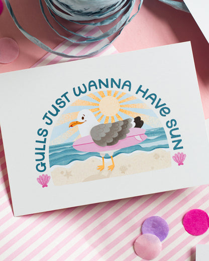 Gulls Just Wanna Have Sun Postcard Print