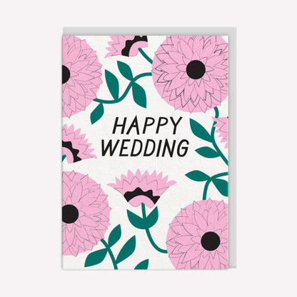 Happy Wedding Flowers Greetings Card