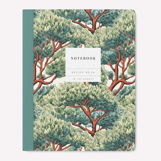 Ohh Deer Kaleido exercise book with a soft flexible cover featuring a delicate treetop illustration. Notebook contains 64 lined pages. 