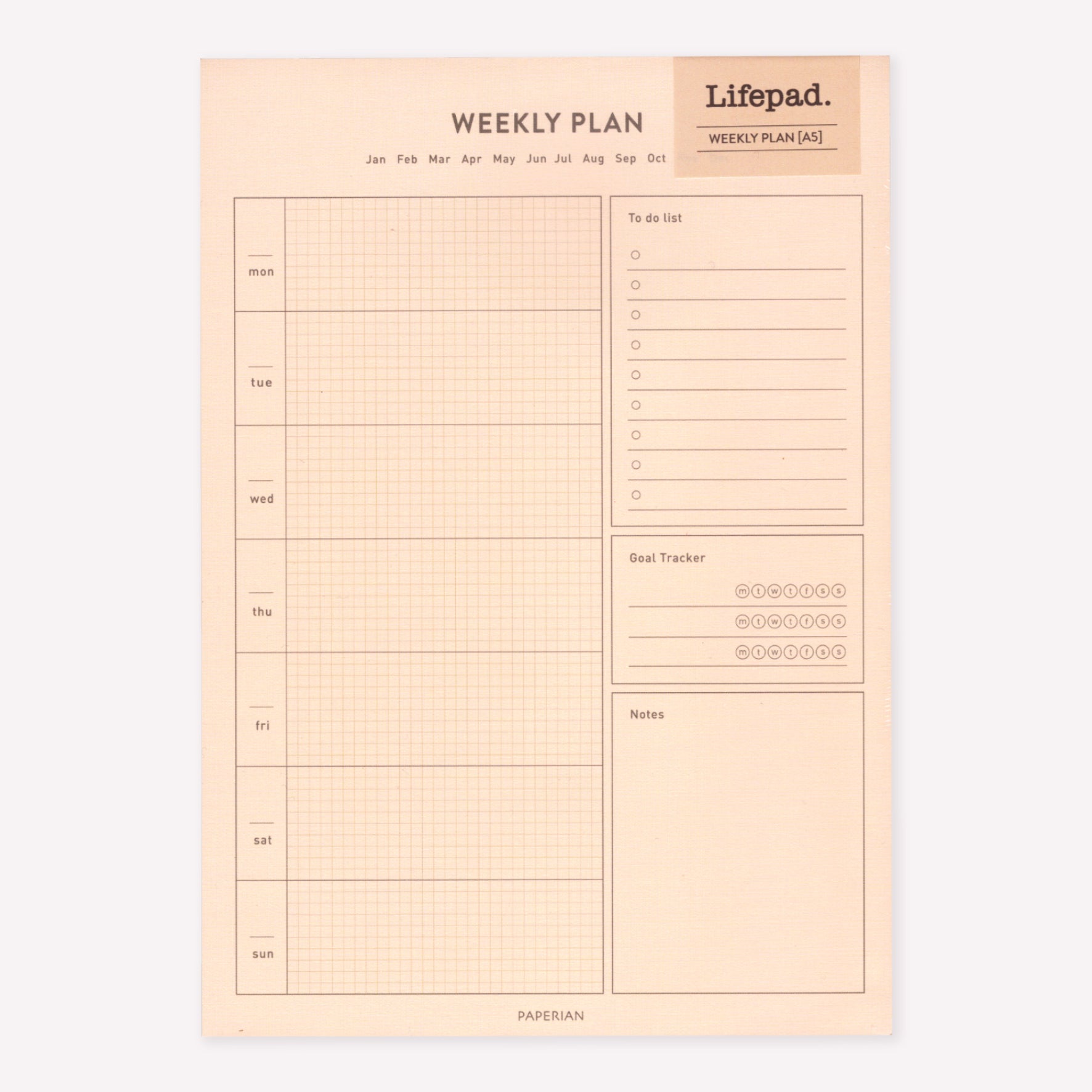 Paperian peach coloured lifepad weekly desk planner notepad. 