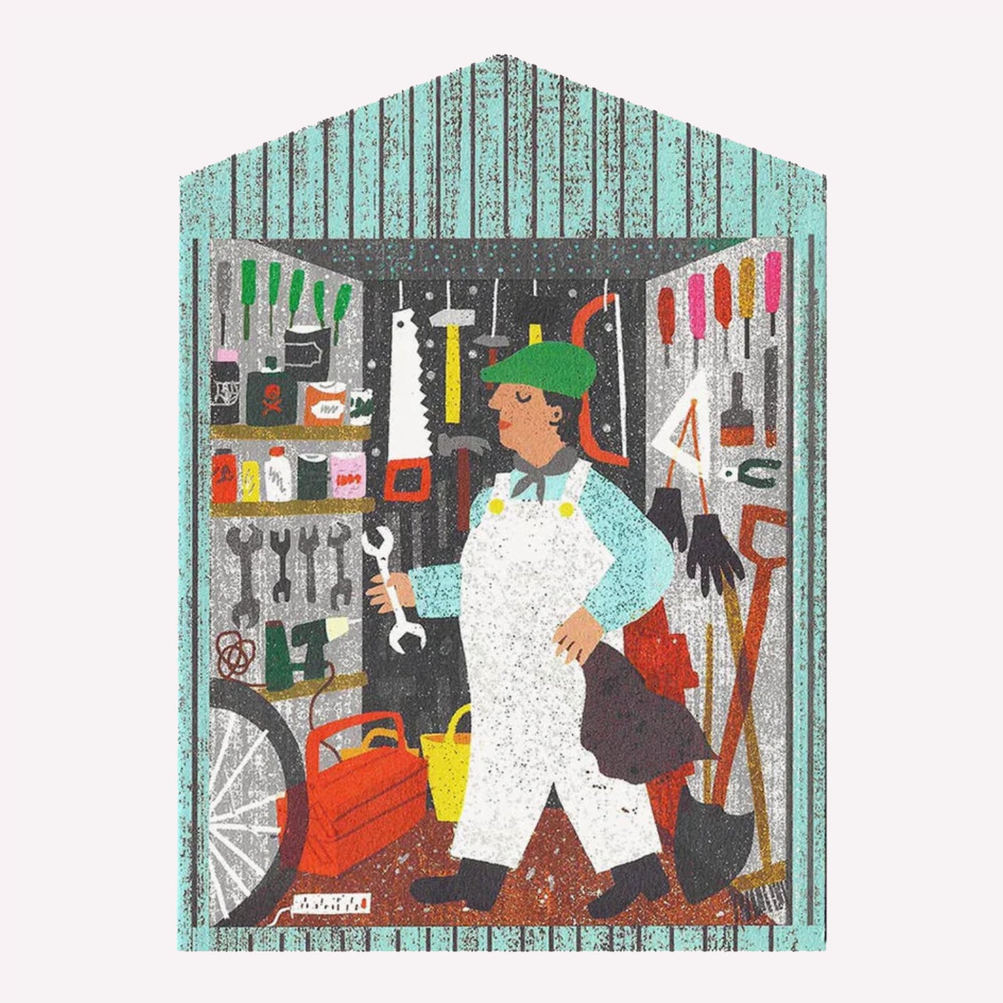 Man in Shed Die-cut Greetings Card