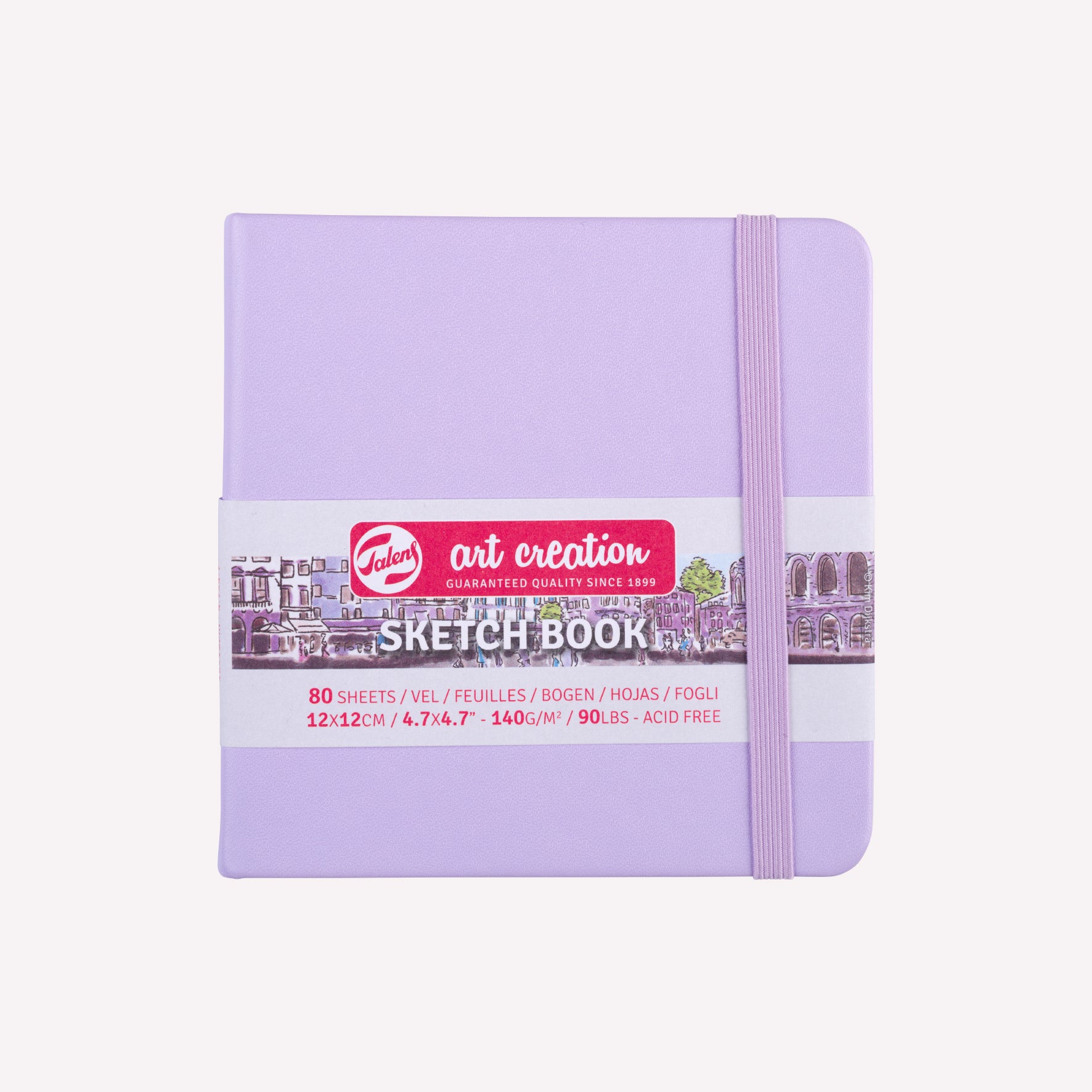 Royal Talens Art Creation pocket sized sketchbook with a sturdy Pastel Violet imitation-leather cover in size 12x12cm.