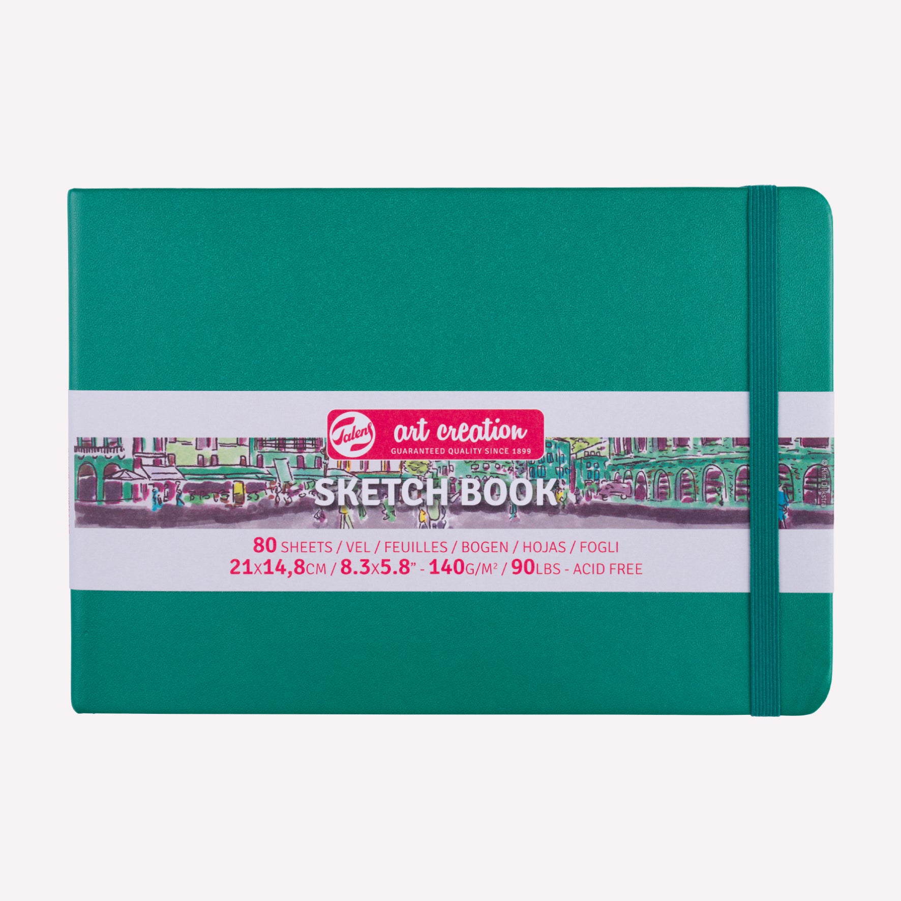 Royal Talens Art Creation landscape sketchbook with a sturdy Forest Green imitation-leather cover in size 21x14.8cm. 