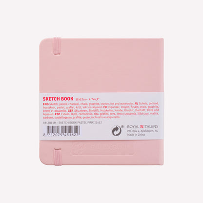 Back of Royal Talens Art Creation pocket sized sketchbook with a sturdy Pastel Pink imitation-leather cover in size 12x12cm.