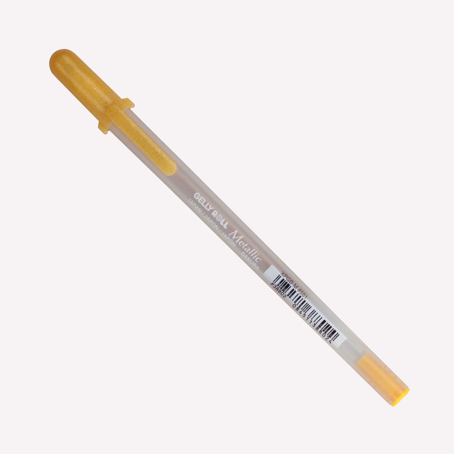 Sakura gelly roll metallic rollerball gel pen in gold with a 0.7mm line width. 