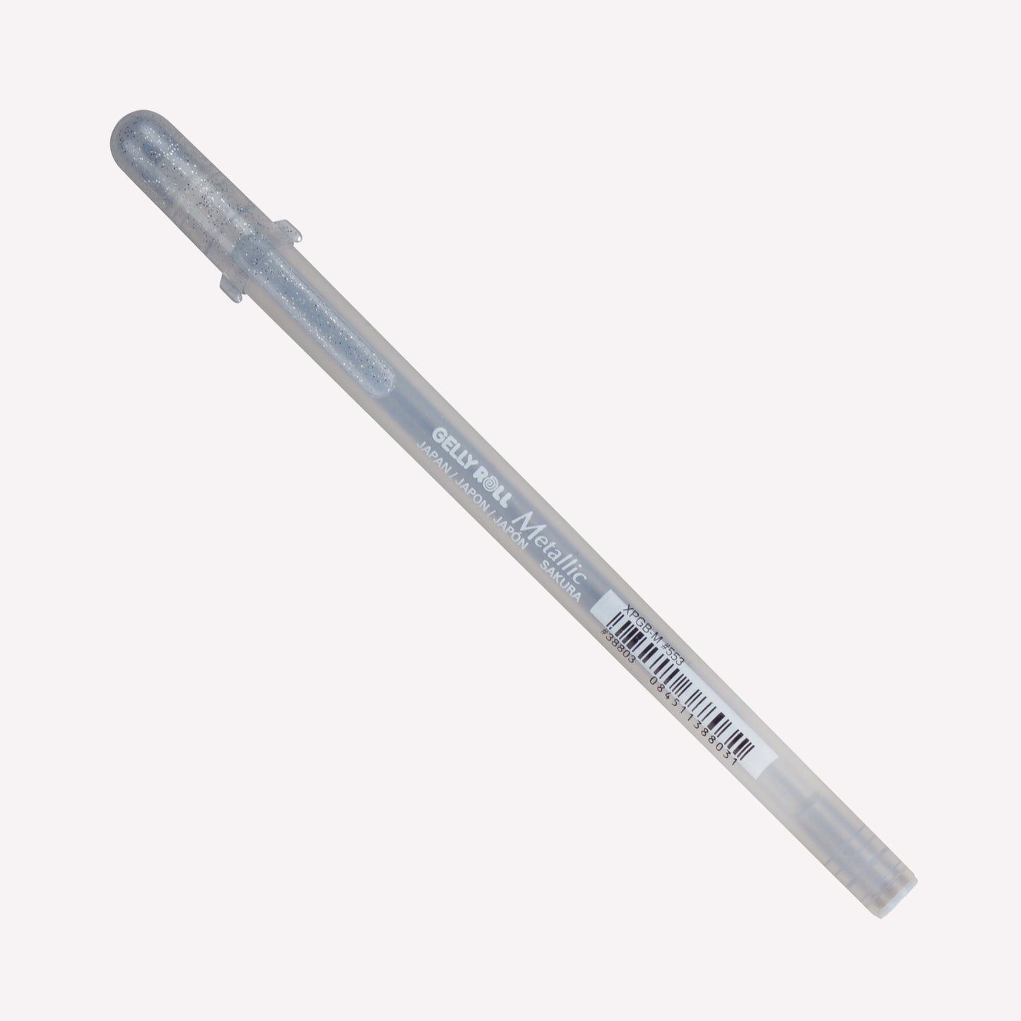 Sakura gelly roll metallic rollerball gel pen in silver with a 0.7mm line width. 