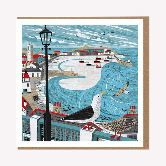 St Ives Harbour Gulls Cornwall Greetings Card