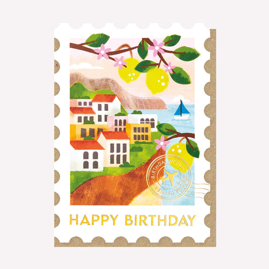 Italian Riviera Stamp Birthday Greetings Card