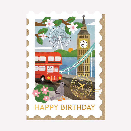 London Stamp Birthday Greetings Card