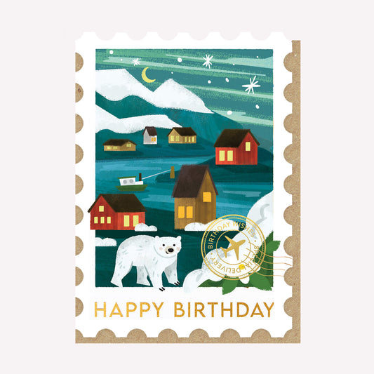 Northern Lights Stamp Birthday Greetings Card