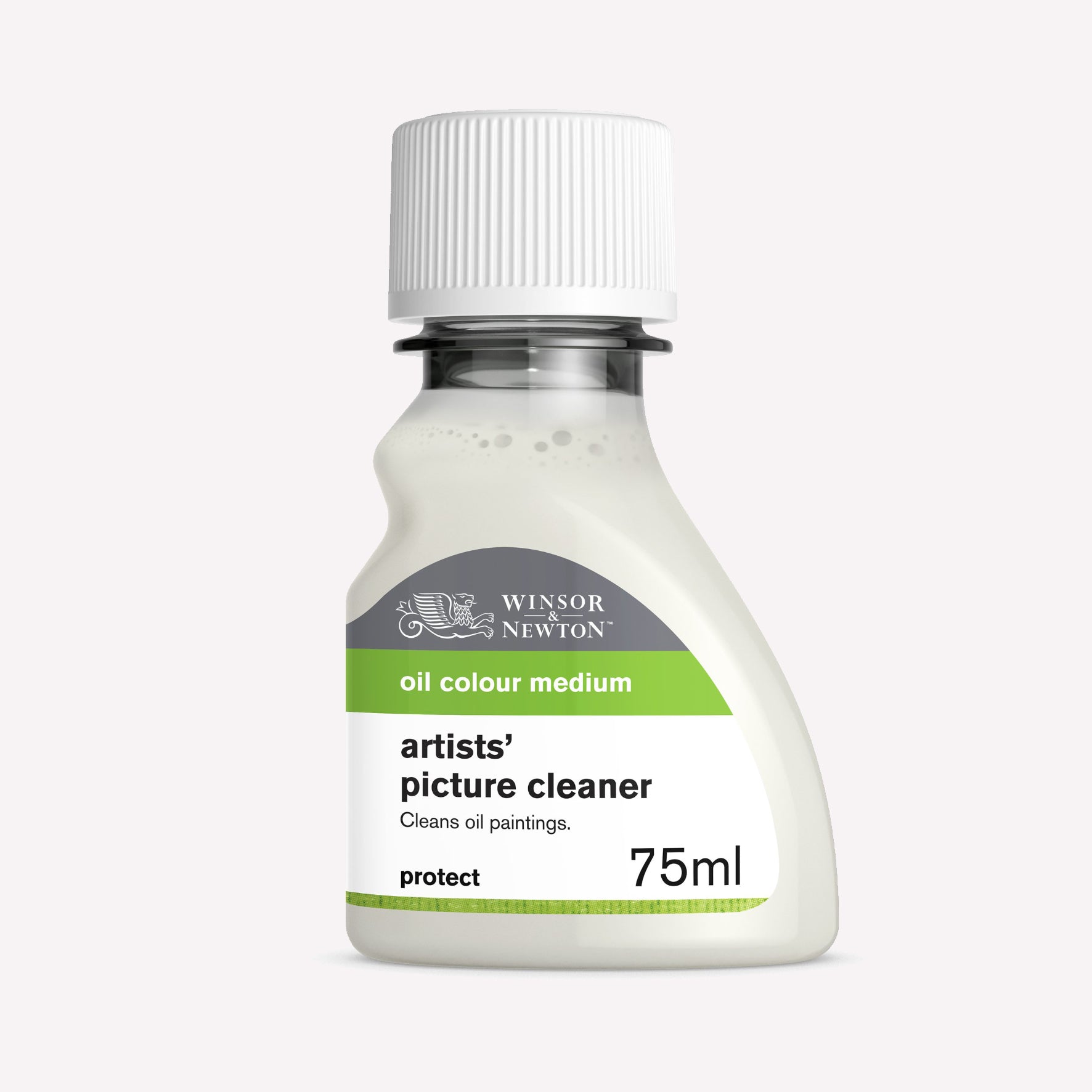 Winsor & Newton Artist Picture Cleaner packaged in a 75ml bottle, used to clean and restore oil paintings simply and inexpensively. 