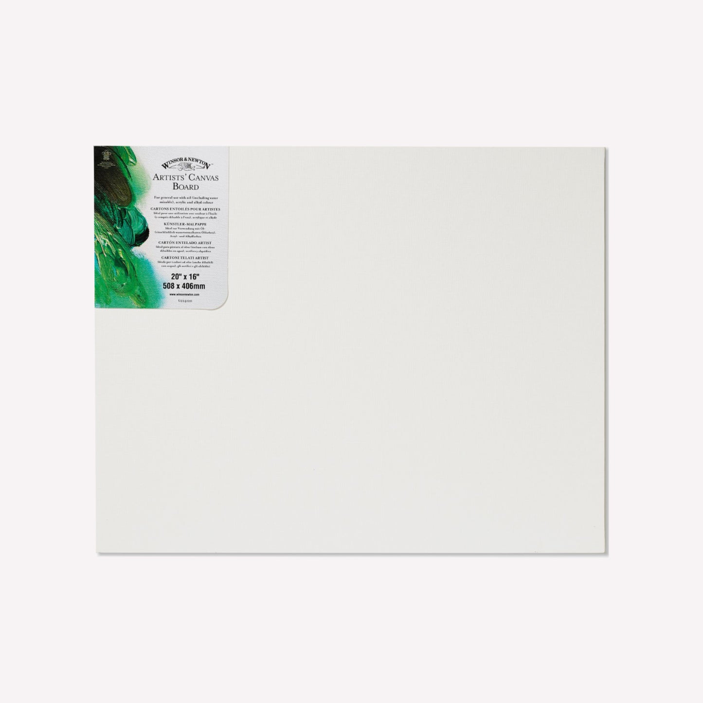 A Winsor & Newton Artist Canvas Board, primed and acid-free, designed for acrylic and oil painting, in a 16 x 20 inch size