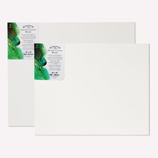 A Winsor & Newton Artist Canvas Board, primed and acid-free, designed for acrylic and oil painting, available in two large sizes - 16x20 inch and 18x22inch. 