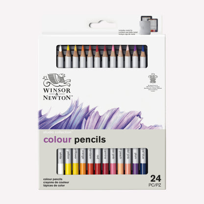 Winsor & Newton studio collection colour pencil set of 24 packaged in a cardboard sleeve. 